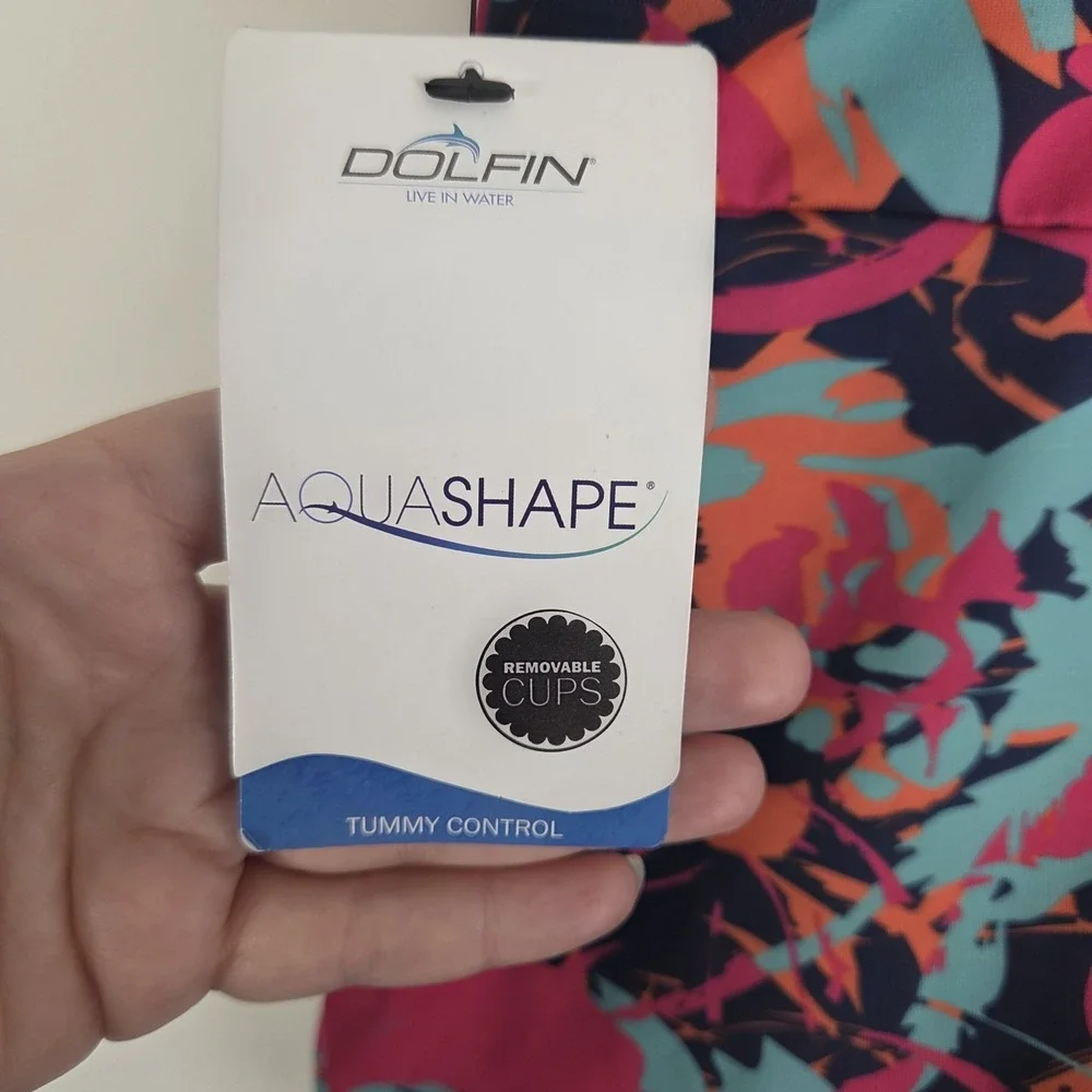 Aquashape Dolfin NWT Ruffle Swimsuit Tummy Control Womens Size 12